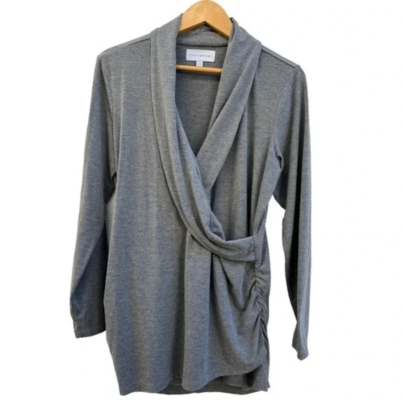 Vittadini Sport Womens 1X Faux Wrap‎ Side Rouched Heathered Gray Top​​​ - Picture 1 of 6